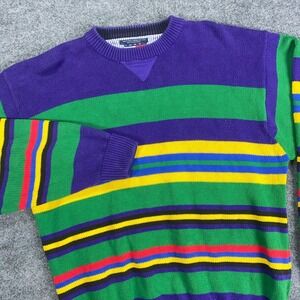 VTG Tommy Hilfiger Color Block Chunky Knit Mens Sweater Large Striped Multicolor